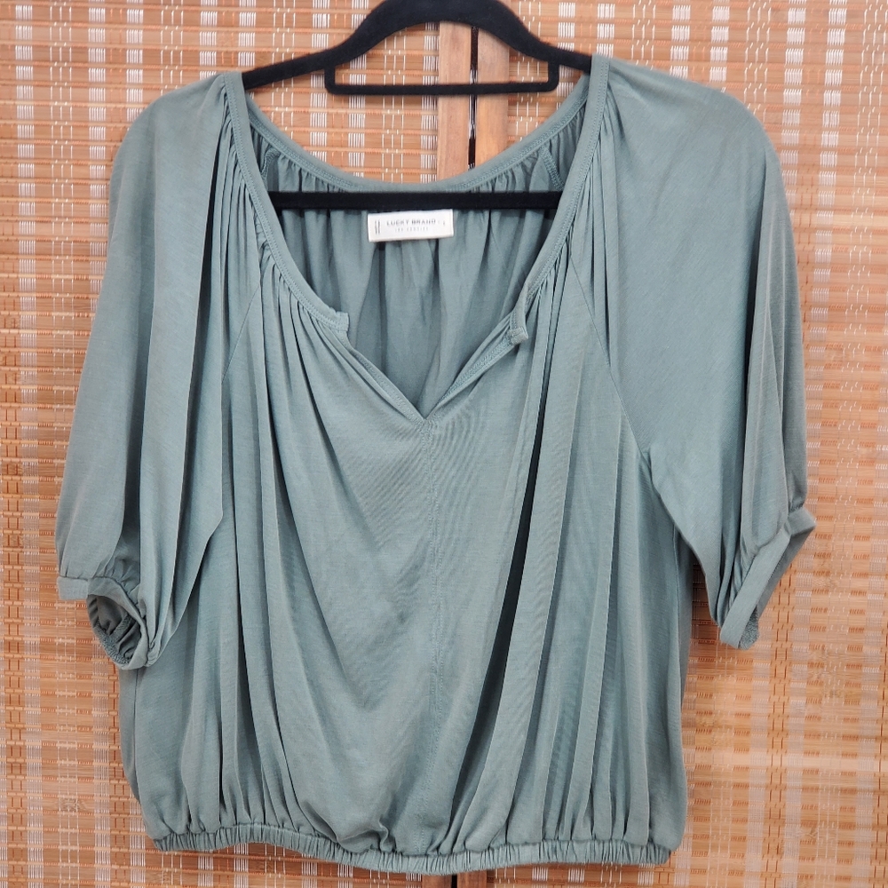 ◇ Lucky Brand Olive Green Peasant Top Size Small
